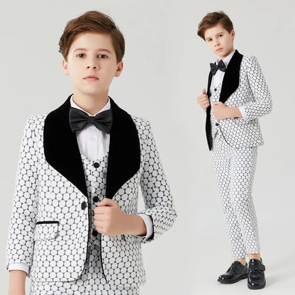 Kids Boys Dot Design Formal Tuexdo Piano Costume Prom Suits childrensterritory