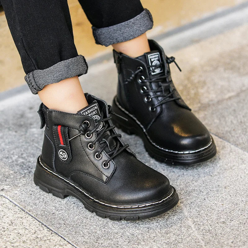 Kids Plush Velvet And Leather Ankle Length Warm Boots childrensterritory