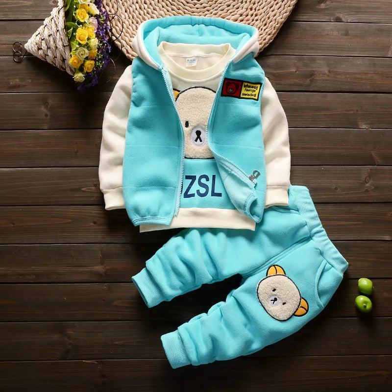Baby Kids Cartoon Print Warm Clothing Set