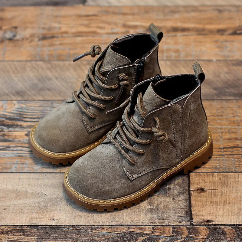 Retro Style Side Zipper Kids Genuine Leather Winter Shoes childrensterritory