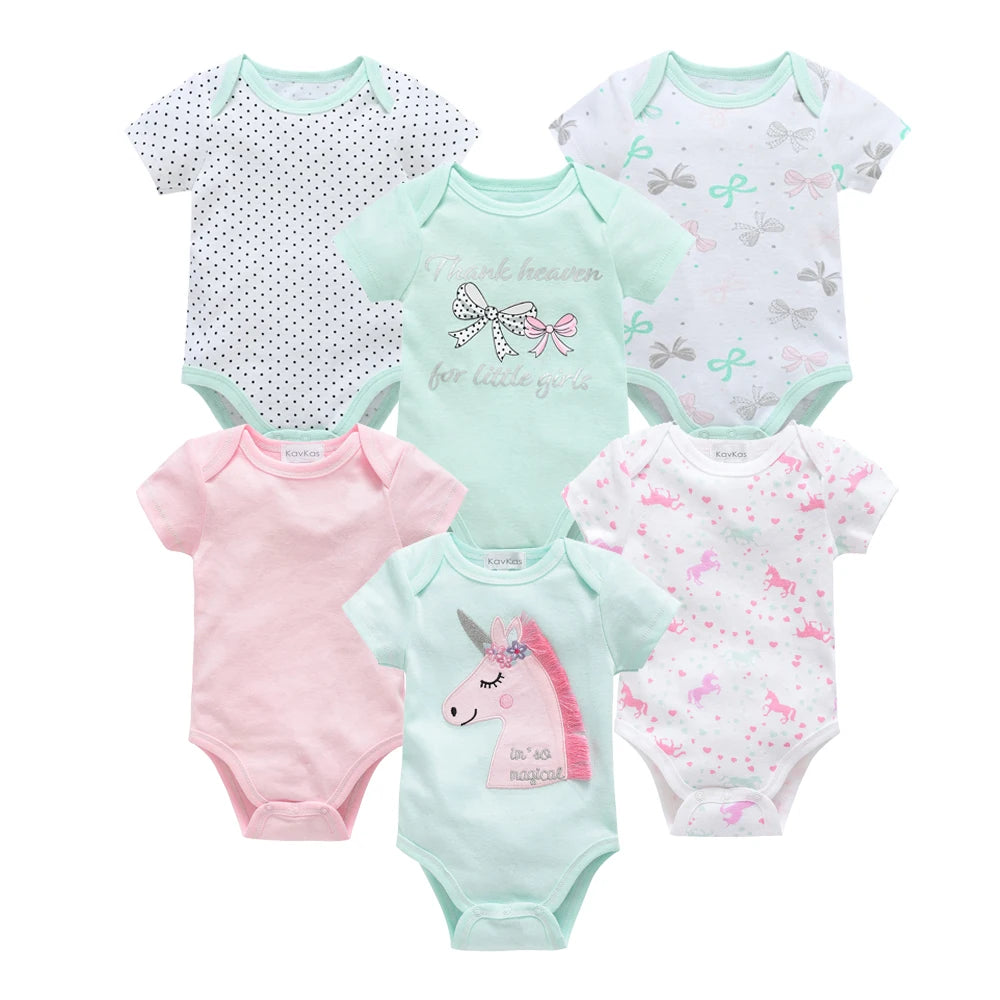 6 pcs/lot Baby Girls Cartoon Print Bodysuits for Summer childrensterritory
