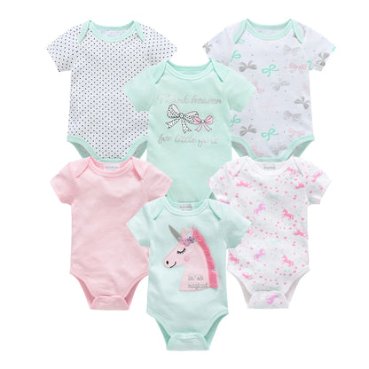 6 pcs/lot Baby Girls Cartoon Print Bodysuits for Summer childrensterritory