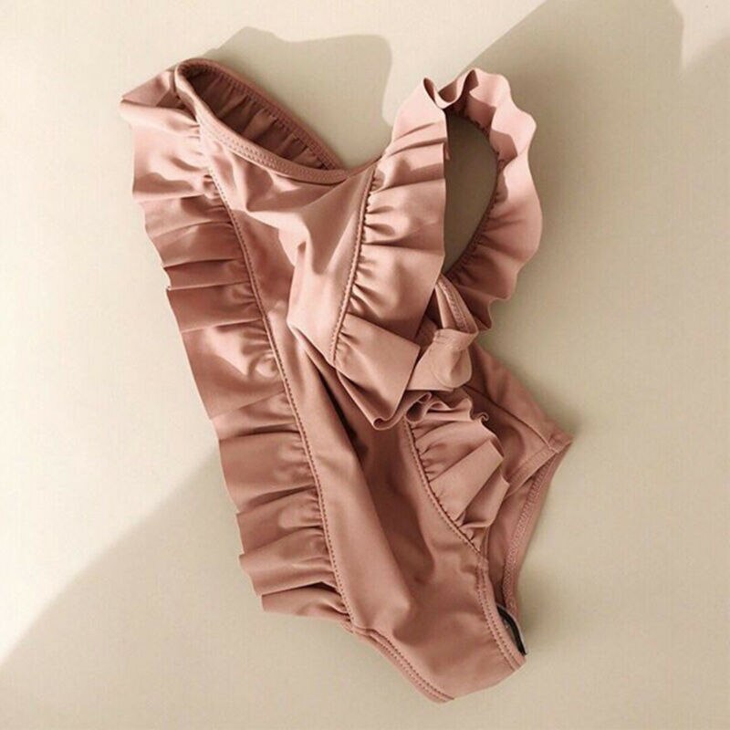 Kids Girl Solid and Printed Ruffle Sleeveless Swimwear childrensterritory