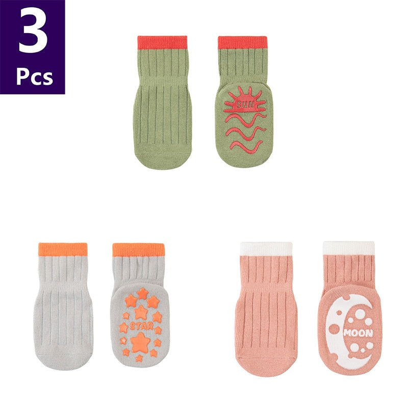 Cute Pattern: 3 Pairs/lot Anti-Slip Baby Cotton Socks childrensterritory