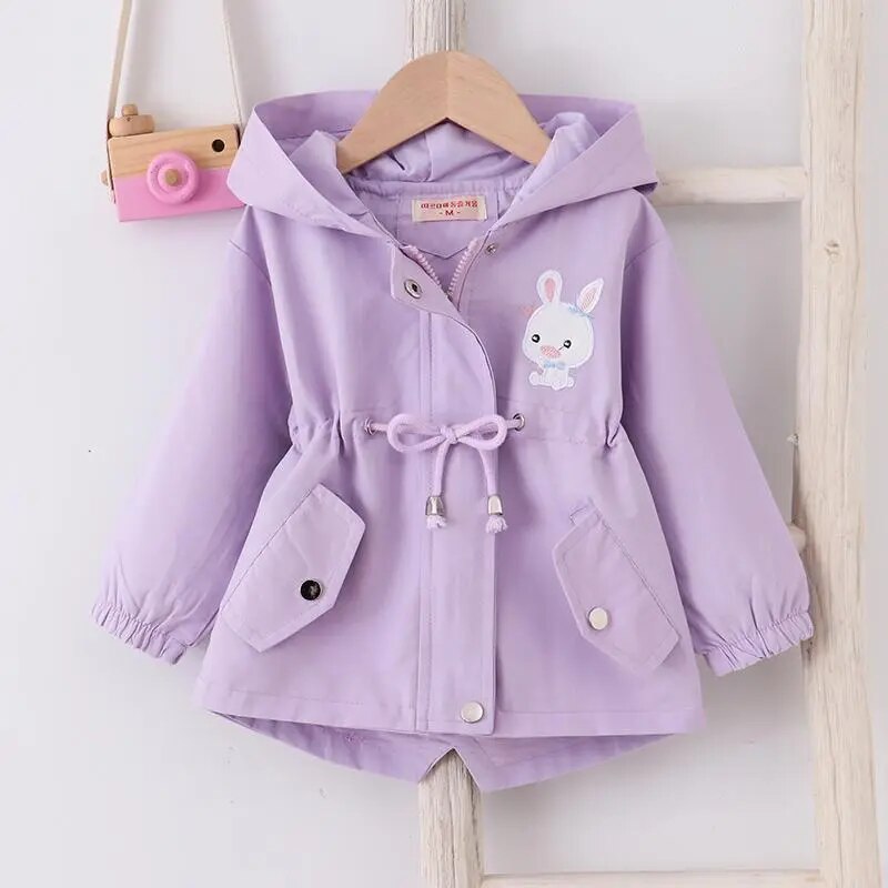 Little Girls Cute Rabbit Print Hooded Jacket with Pockets childrensterritory