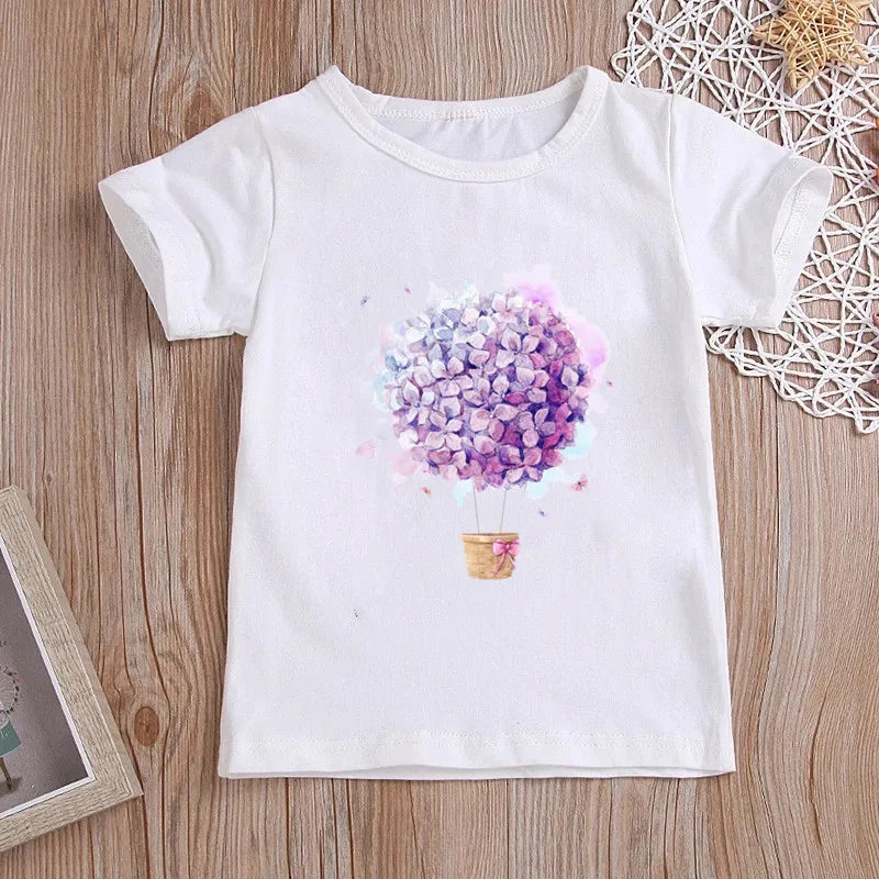 Stylish Cartoon Print Kids Girls Casual T-shirts childrensterritory