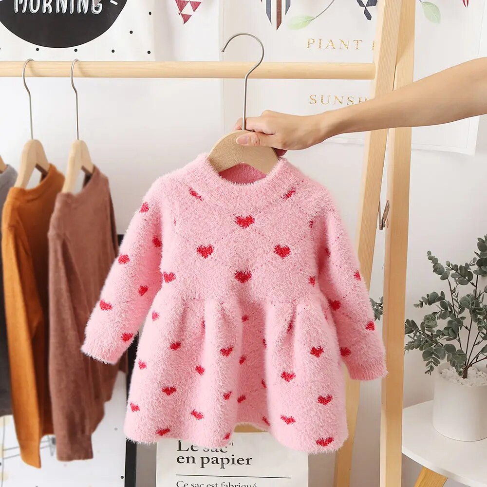 Little Girls Imitation Mink Fleece Sweater Princess Dress childrensterritory