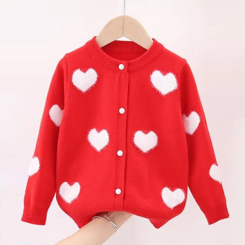 Love Pattern Wool Knitted Cardigan For Girls 1-6 Years