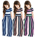 Striped Print Design Casual Summer Long Dress For Baby Girls childrensterritory