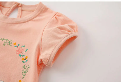 Kids Girls Rabbit T-shirt Floral Leggings Summer Outfit Sets childrensterritory