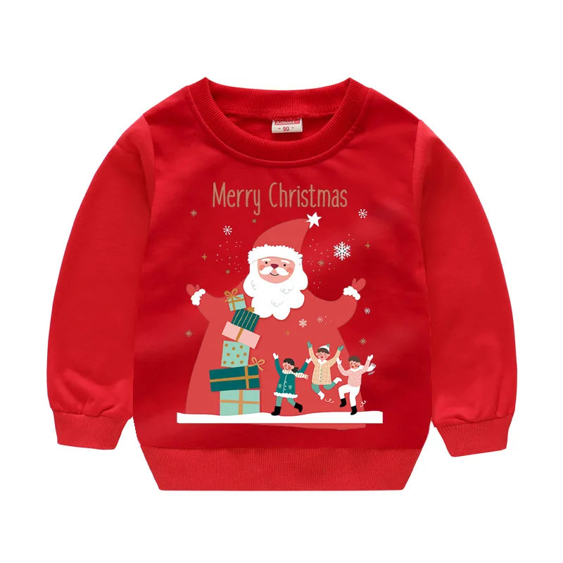 Christmas Letters and Santa Cartoon Prints Kids Sweatshirts childrensterritory