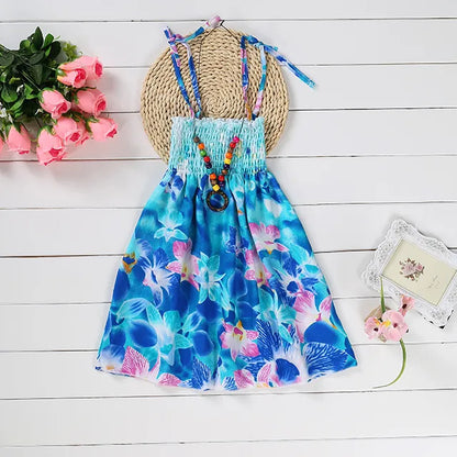Bohemian Style Kids Girls Floral Sling Ruffles Beach Dresses childrensterritory