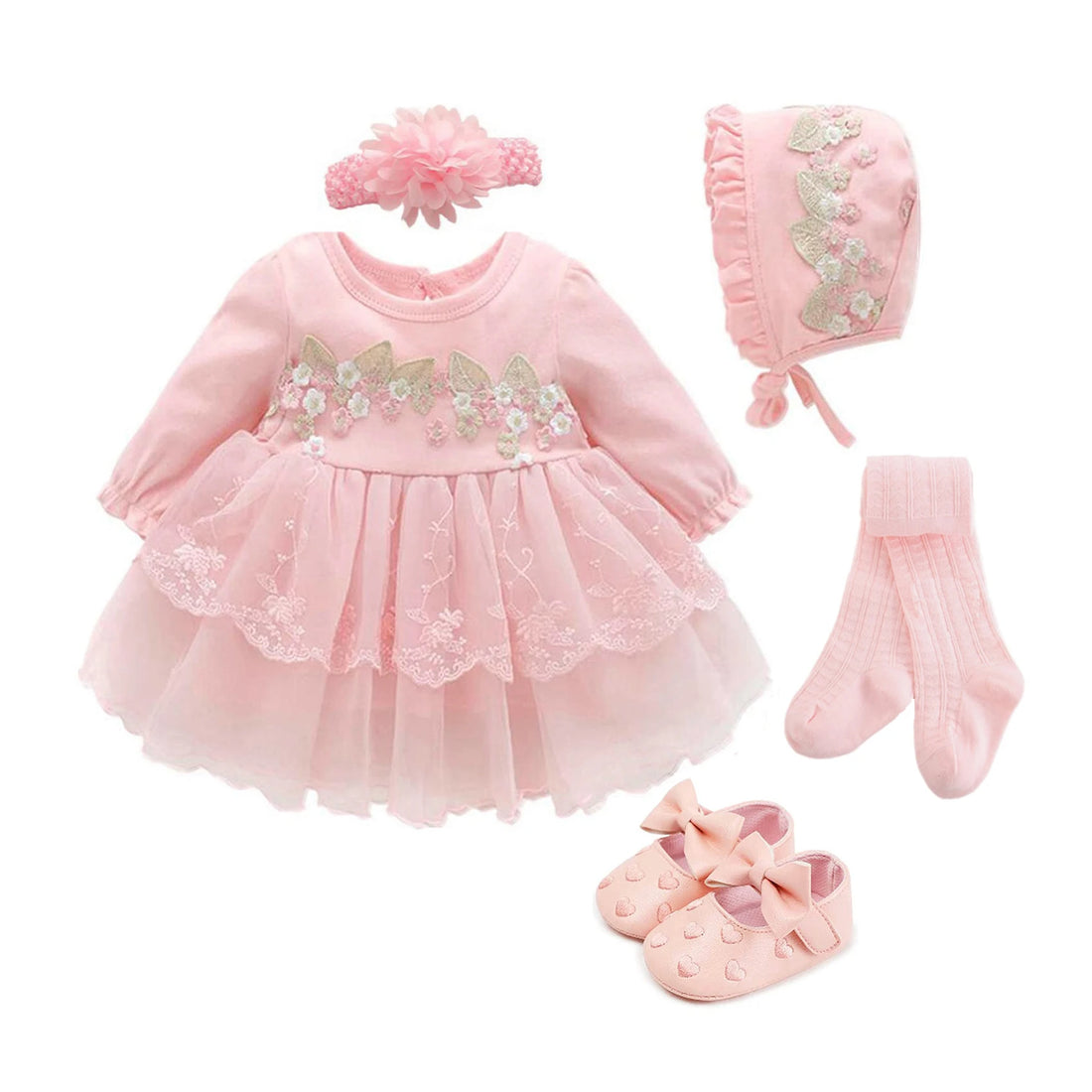 Newborn Girl Christening Dresses Set (Shoes, Tights &amp; Long Socks) childrensterritory