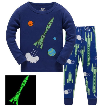 Kids Boys Cartoon Print Long Sleeve Cotton Sleepwear childrensterritory