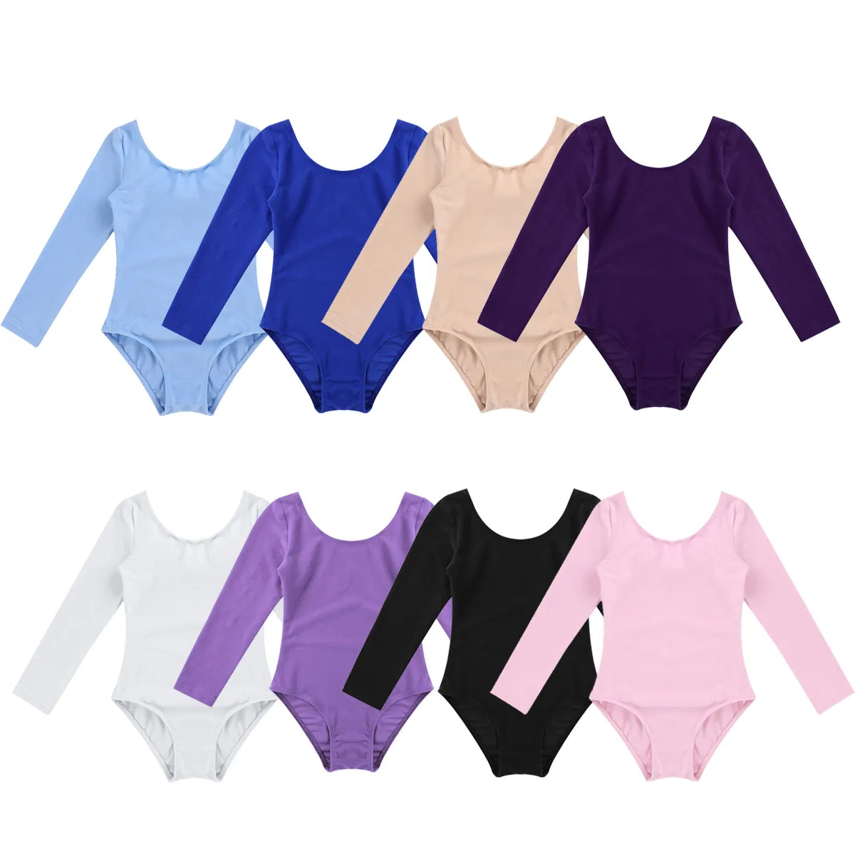 Kids Girls Long Sleeve Solid Color Ballet Leotards Bodysuit childrensterritory