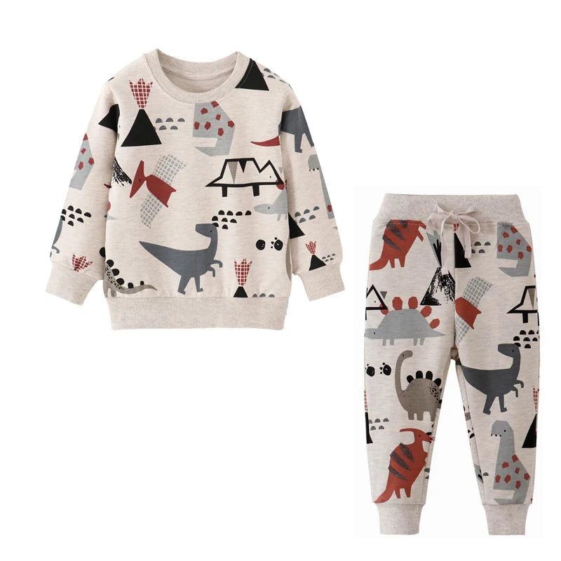 Kids Boys Cartoon Dinosaur Design Long Sleeve Tracksuit Sets childrensterritory