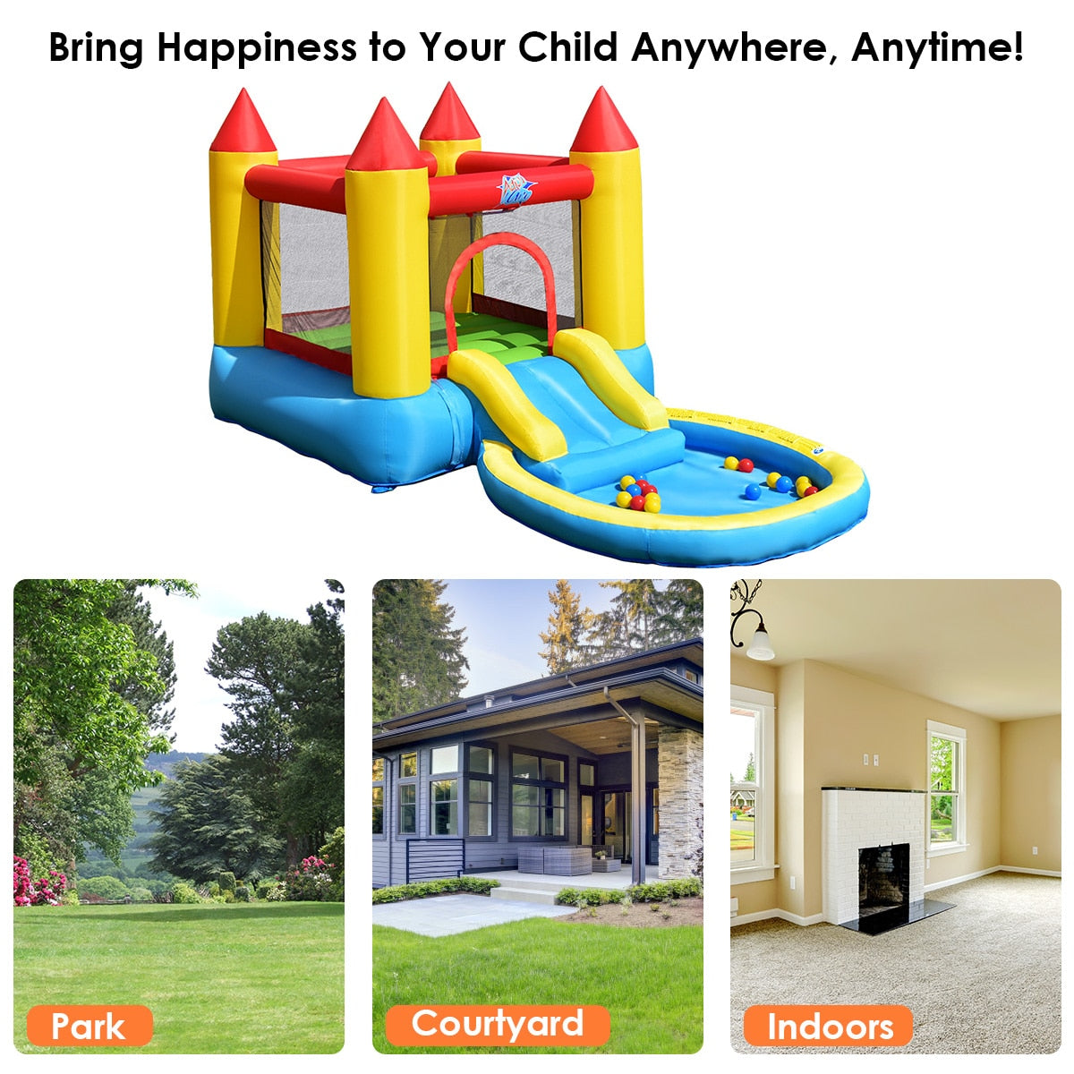 Kids Inflatable Slide Bounce Castle w/ Balls Pool &amp; Bag childrensterritory