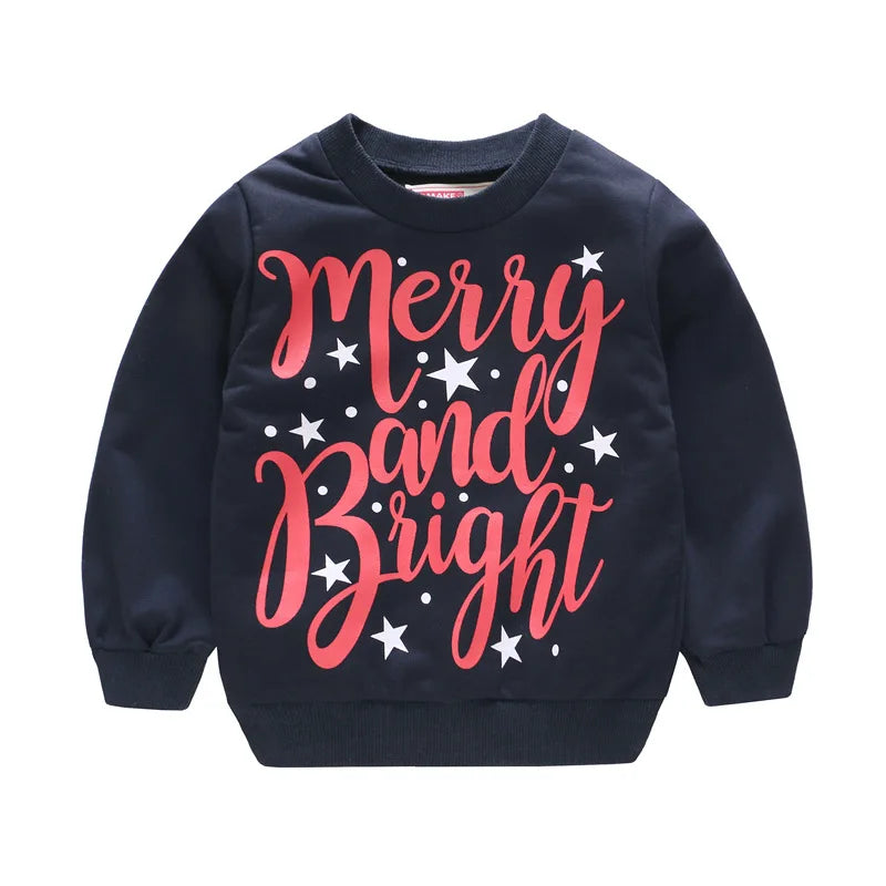 Christmas Letters and Santa Cartoon Prints Kids Sweatshirts childrensterritory
