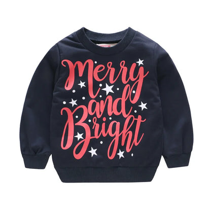 Christmas Letters and Santa Cartoon Prints Kids Sweatshirts childrensterritory
