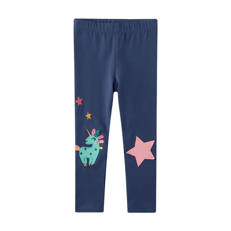 Kids Girls Cartoon Pattern Skinny Cotton Trousers