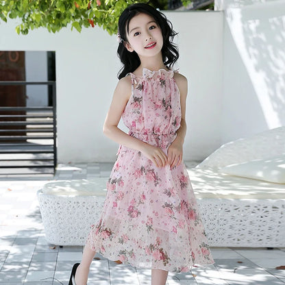 Floral Design Bohemian Style Kids Girls Summer Beach Dresses childrensterritory