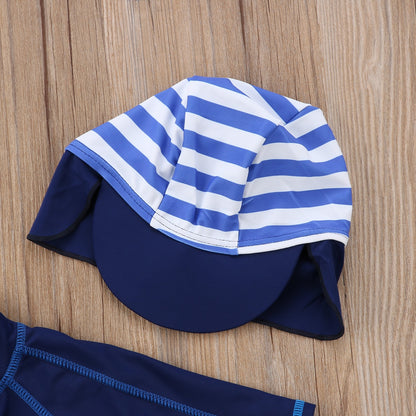 Kids Cartoon Letter Print Rash Guard Swimwear with Cap childrensterritory
