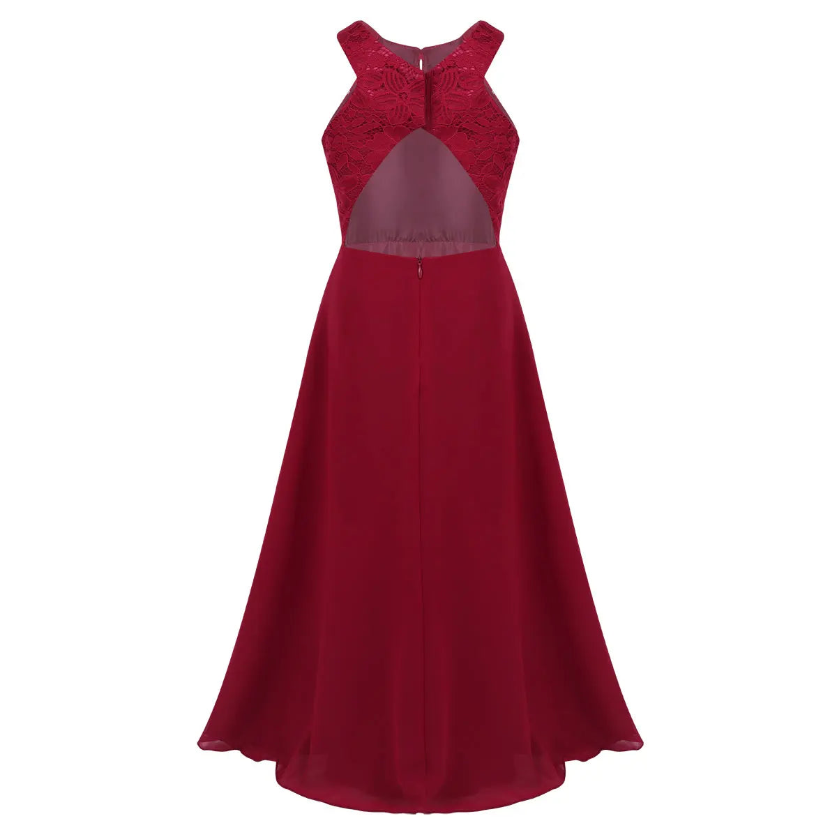 Kids Girls Halter Lace Design Chiffon Long Prom Ball Gowns