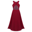 Kids Girls Halter Lace Design Chiffon Long Prom Ball Gowns childrensterritory