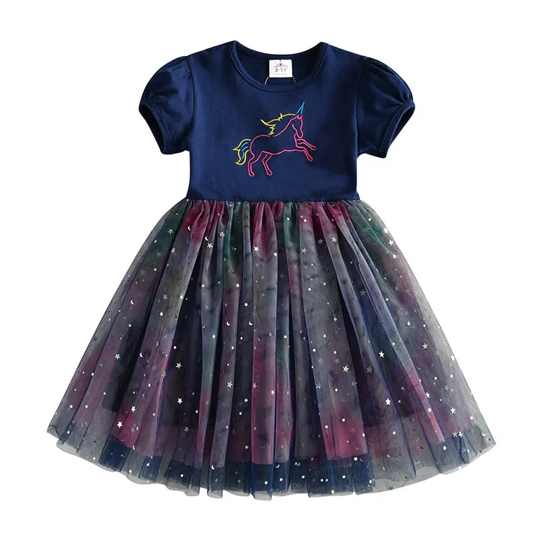 Kids Girls Unicorn Embroidery Birthday Tutu Dresses childrensterritory