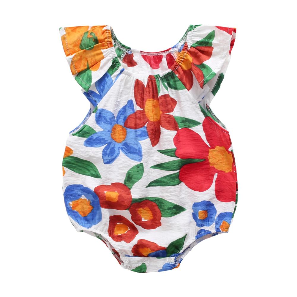 Floral Print Sleeveless Summer Bodysuits for Baby Girls childrensterritory