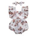 Little Girl Round Neck Printed Ruffle Swimsuit and Headband