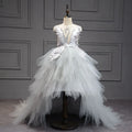 Kids Girls Elegant Crystal Swan Design Pageant Dress with Trail childrensterritory