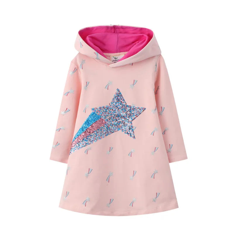 Toddler Girls Star Beading Printed Hooded Top childrensterritory