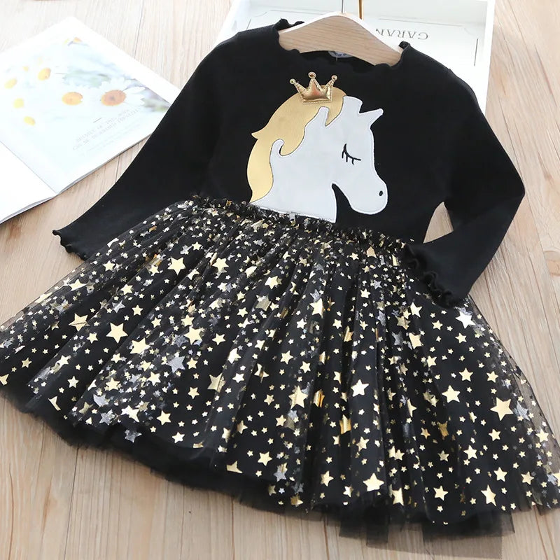 Kids Girls Unicorn Design Sequin Mesh Princess Dresses