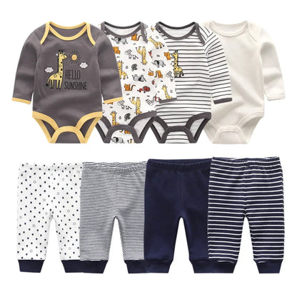 Newborn Baby Cartoon Print 6/8Pieces Soft Bodysuits+Pants Sets childrensterritory