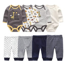 Newborn Baby Cartoon Print 6/8Pieces Soft Bodysuits+Pants Sets childrensterritory