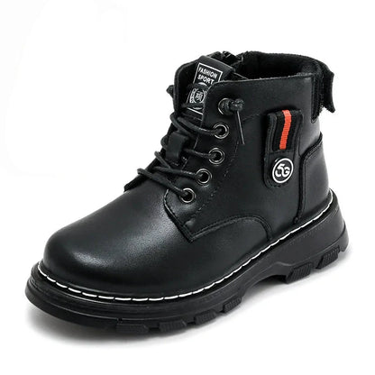 Kids Plush Velvet And Leather Ankle Length Warm Boots childrensterritory