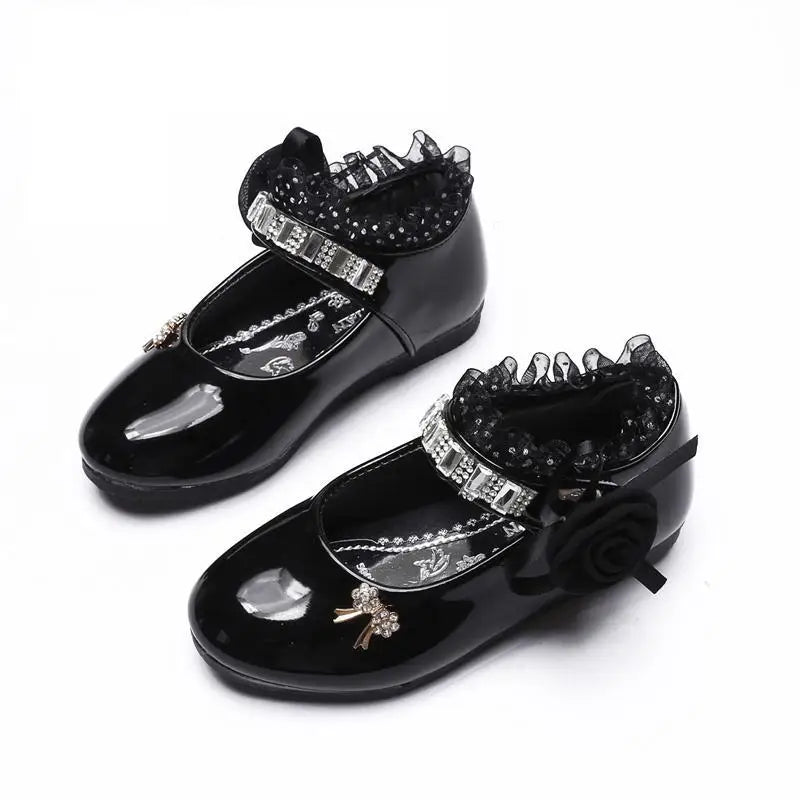 Kids Girls Cute Bowknot And Flower Design Leather Shoes childrensterritory