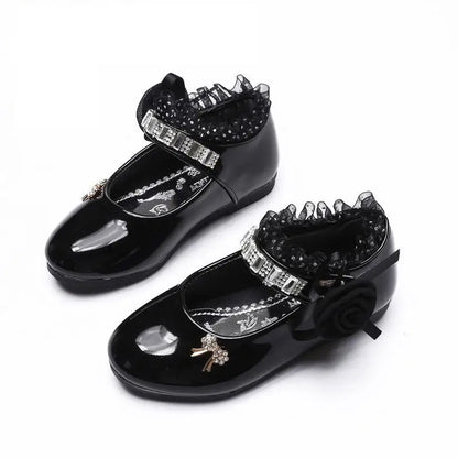 Kids Girls Cute Bowknot And Flower Design Leather Shoes childrensterritory