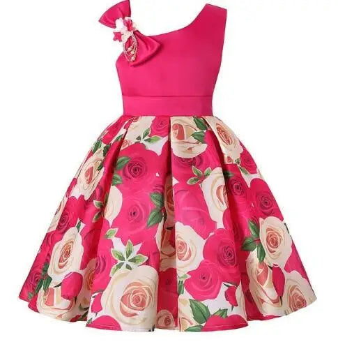 Flower Print Kids Girls Elegant Birthday Party Dresses childrensterritory