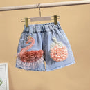 Kids Girl's Cute Swan Flower Design Cotton Shorts Pants childrensterritory