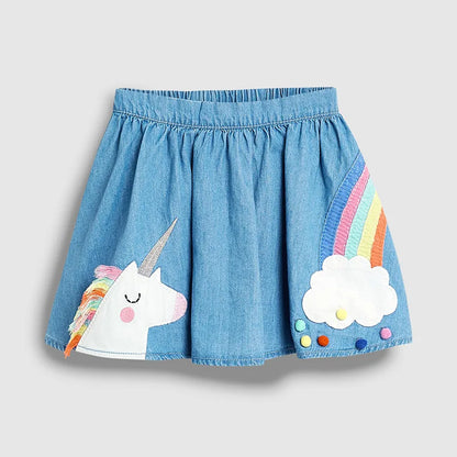 Little Girls Unicorn and Rainbow Design Denim Skirt childrensterritory