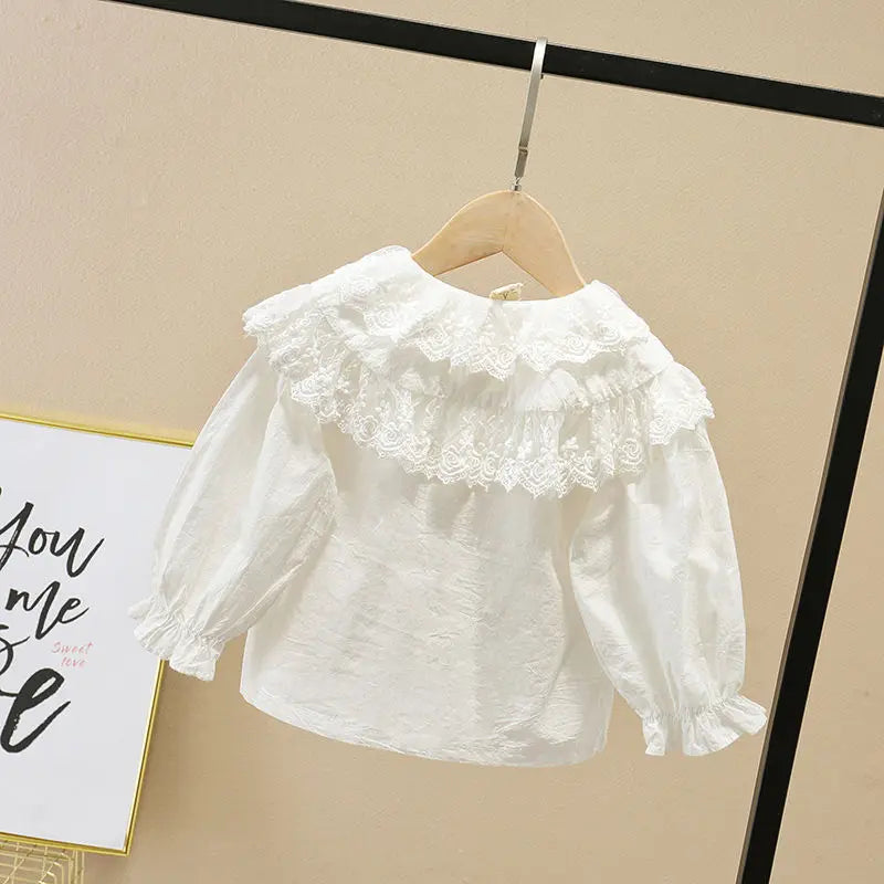Toddler Girls Lace Design Turn Down Collar Shirts childrensterritory