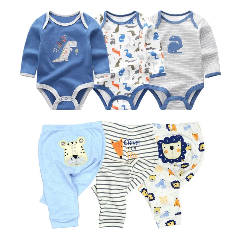 Newborn Baby Cartoon Print 6/8Pieces Soft Bodysuits+Pants Sets childrensterritory