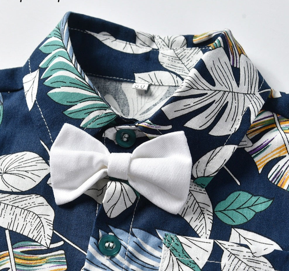 Toddler Boy Floral Bowtie Shirt + Shorts Gentleman Clothing Set childrensterritory
