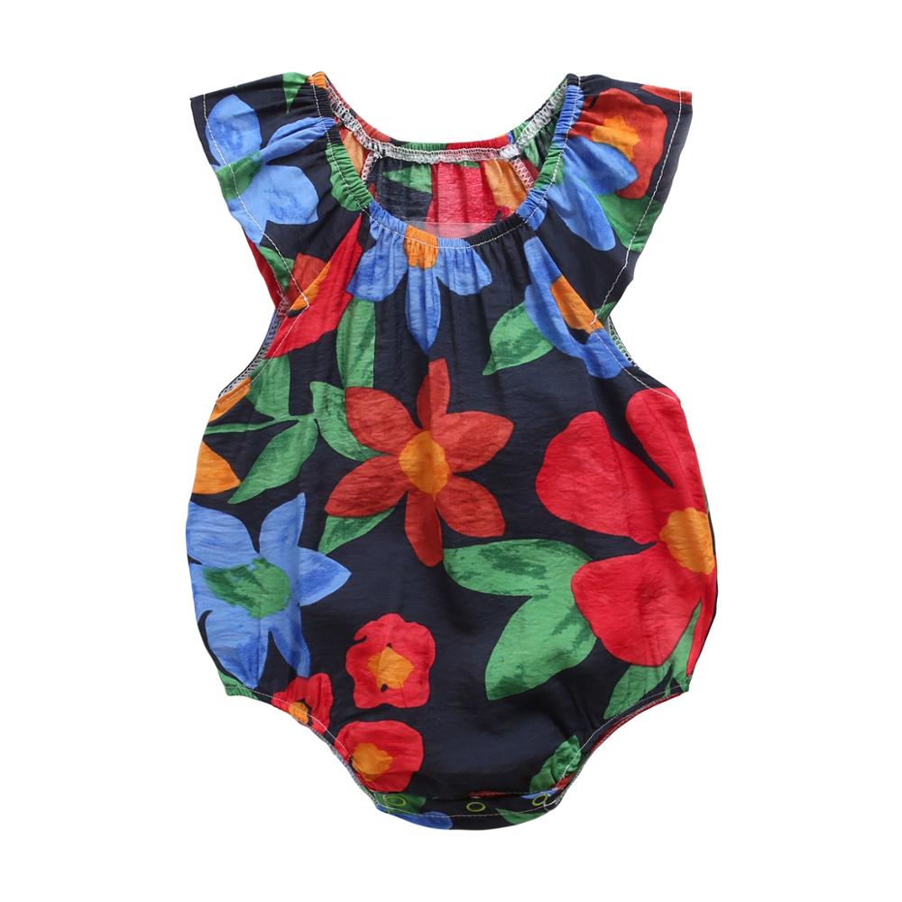 Floral Print Sleeveless Summer Bodysuits for Baby Girls childrensterritory