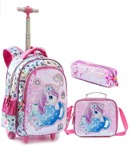 3D Unicorn Design Kids Girls School Trolley Backpack Set childrensterritory