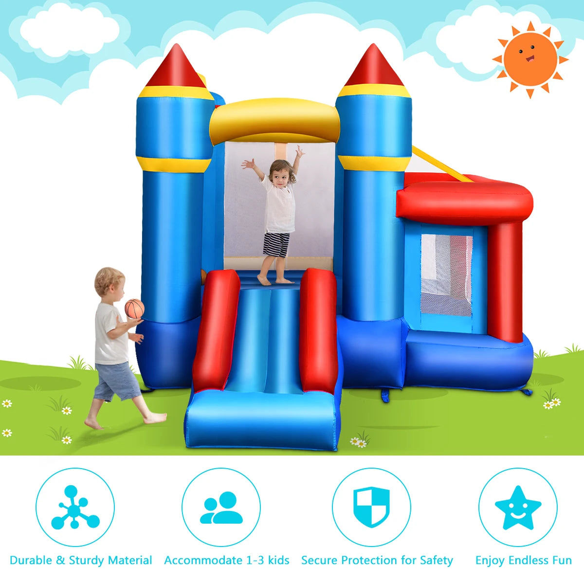 Kids Inflatable Bounce House Castle W/ 480W Blower childrensterritory