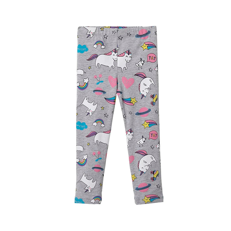 Kids Girls Cartoon Pattern Skinny Cotton Trousers