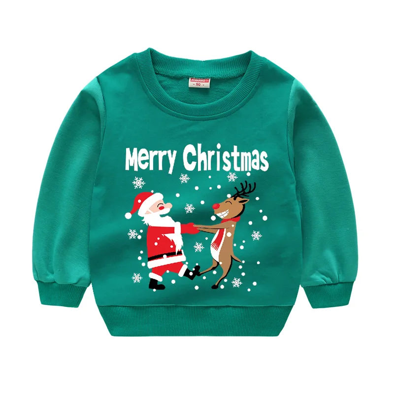Christmas Letters and Santa Cartoon Prints Kids Sweatshirts childrensterritory